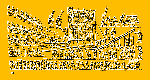 アッシリア石像の運搬画像